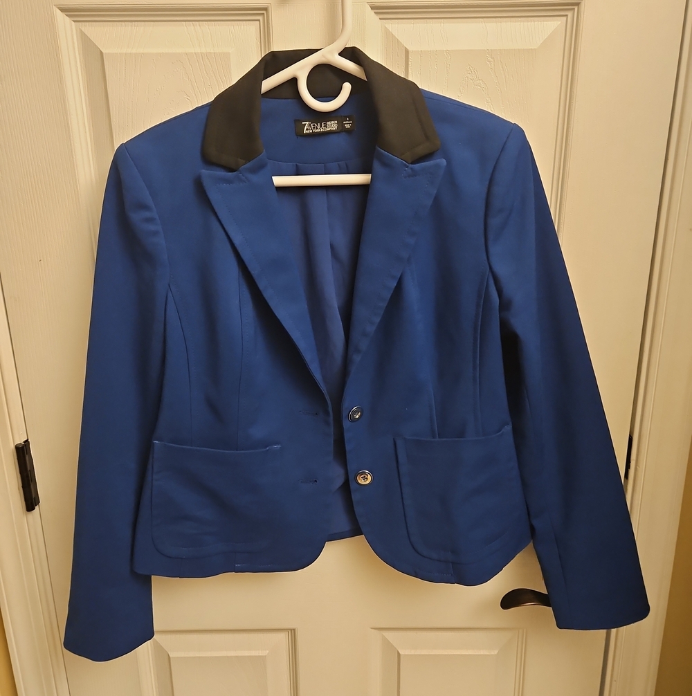 Blue Blazer with Black Collar | Women's Suit Jacket